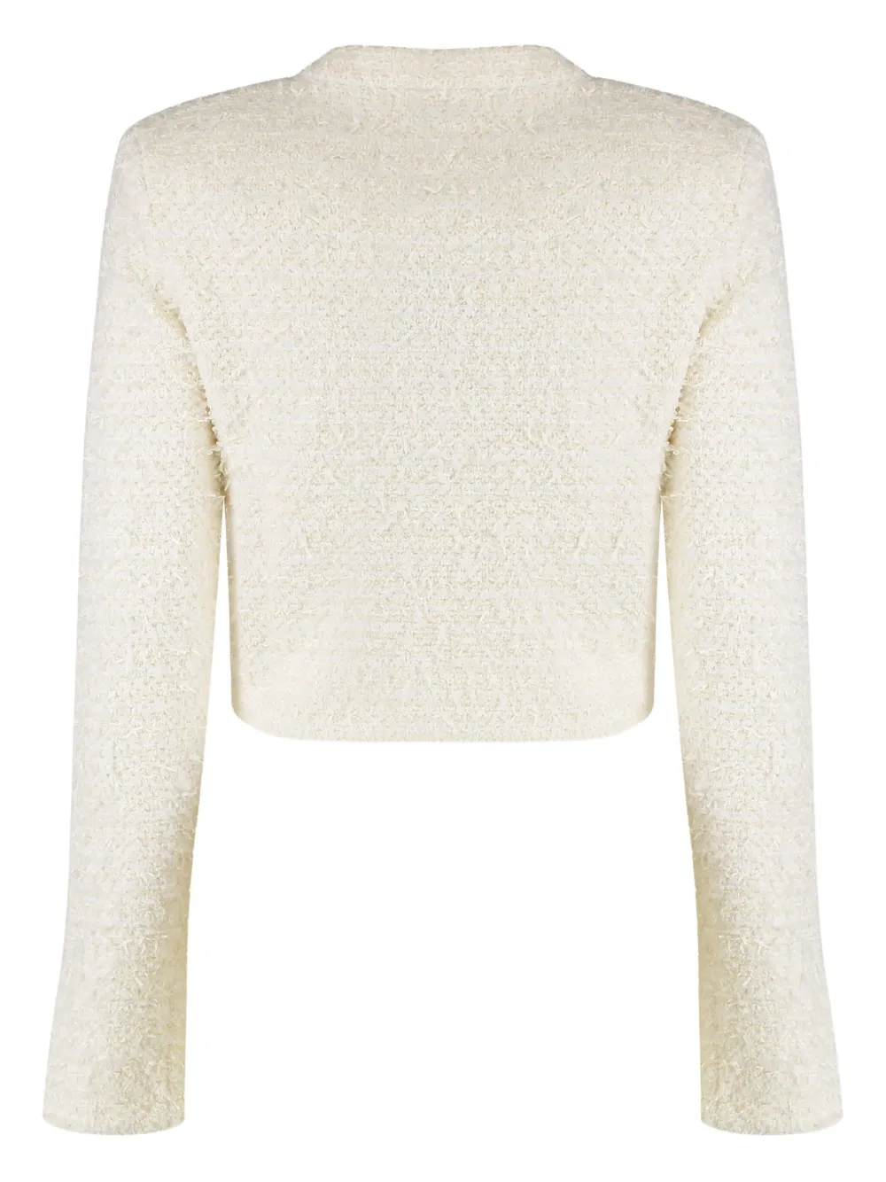 Self-portrait Cropped Sweater With Textured Boucle Knit And Crystal Embellishments In Neutral