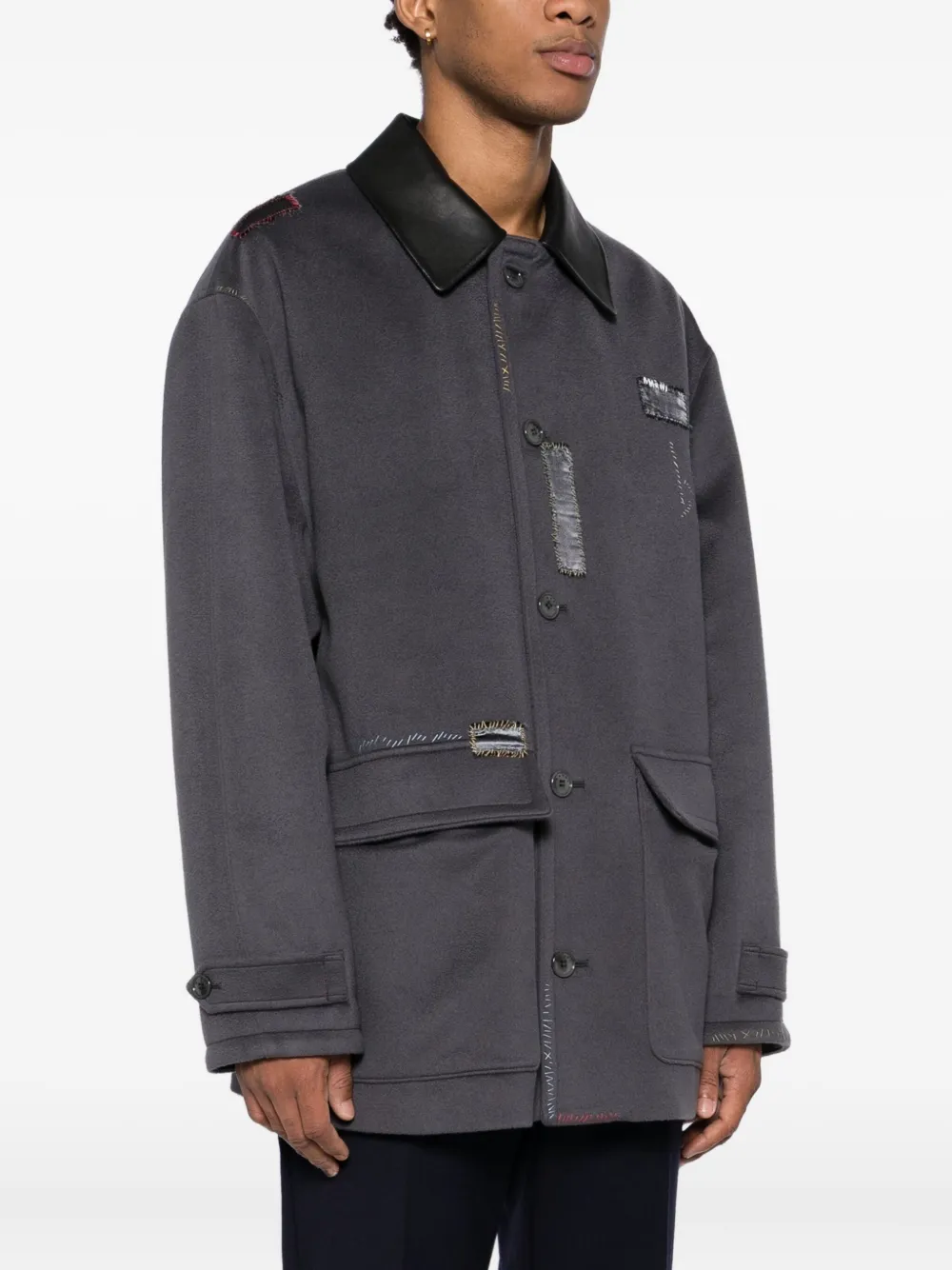 Marni Leren jack met kraag Grijs