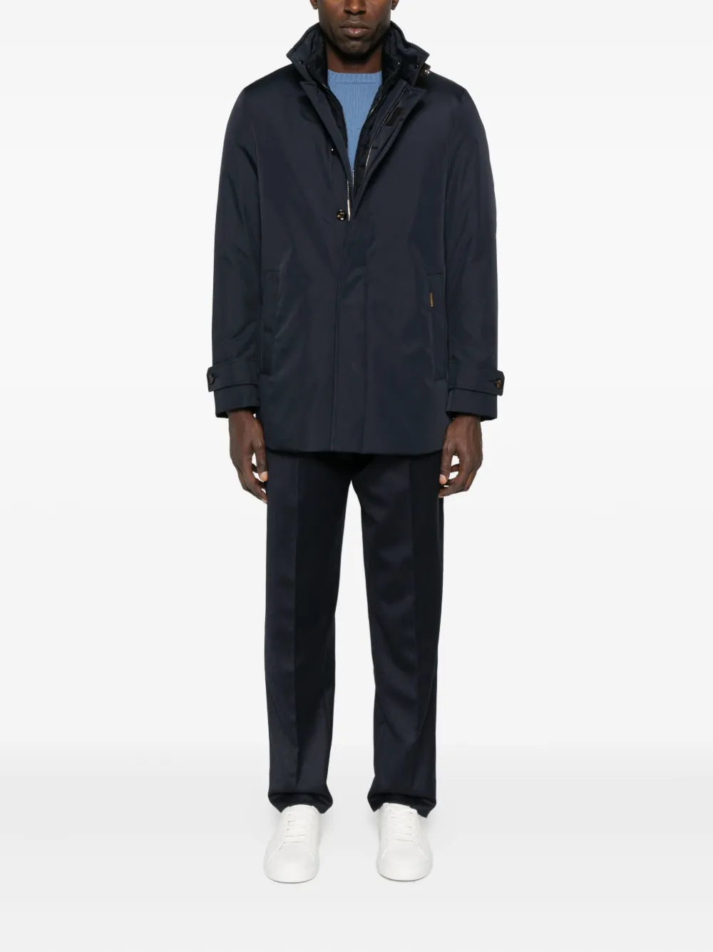 Moorer High-neck Buttoned Jacket In Blue