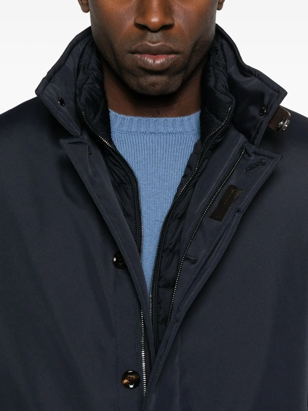 Moorer High-neck Buttoned Jacket In Blue