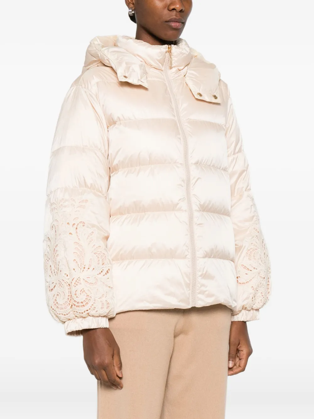 Twinset Hooded Puffer Jacket In Neutral