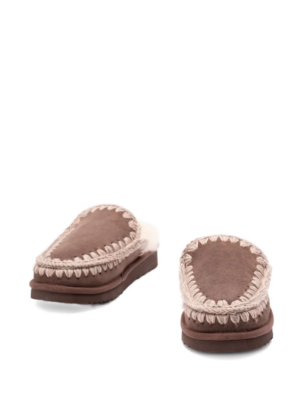 Mou crochet-detail sheepskin slippers Brown