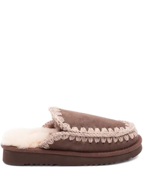 Mou crochet-detail sheepskin slippers