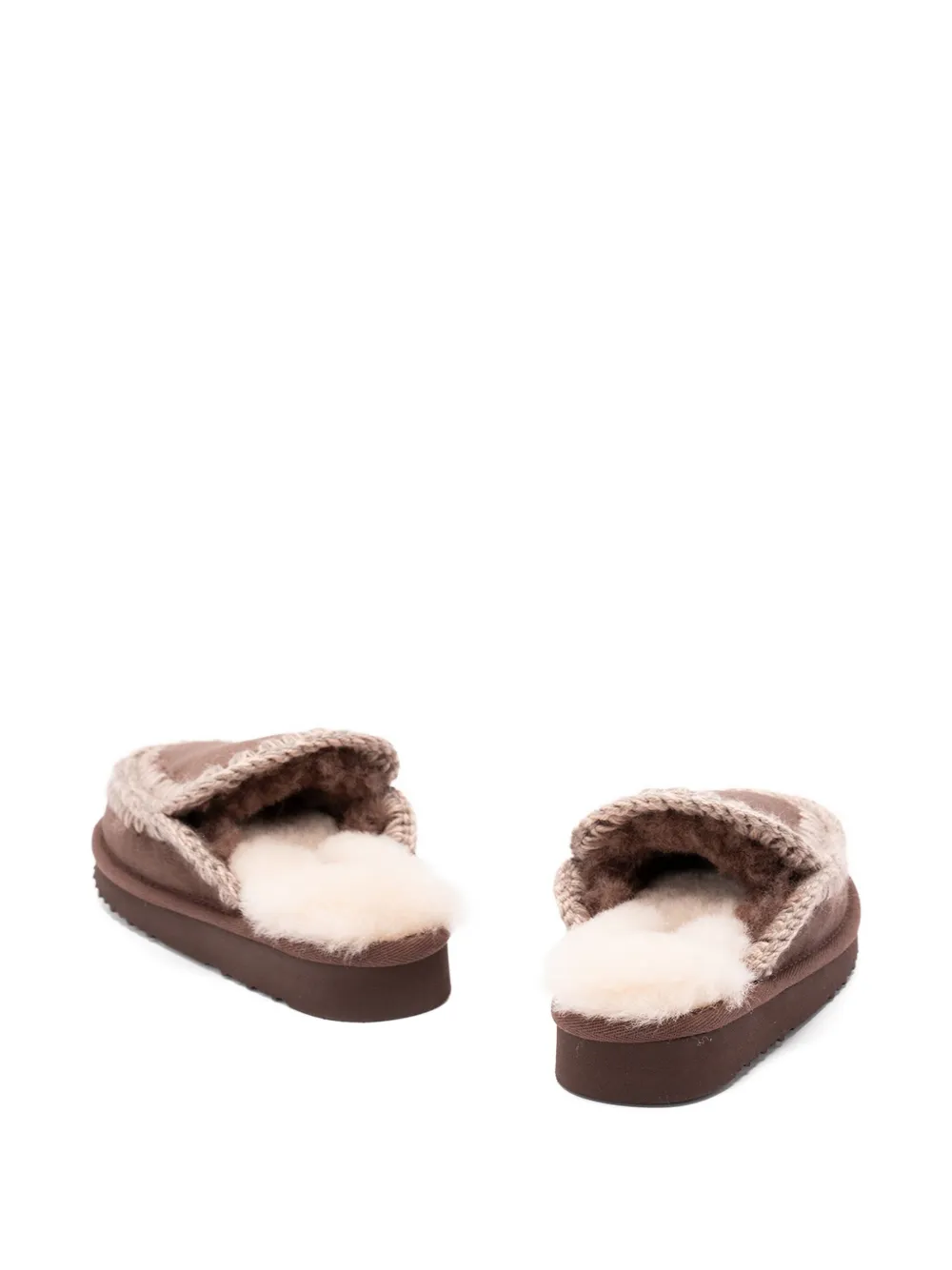Mou crochet-detail sheepskin slippers Brown
