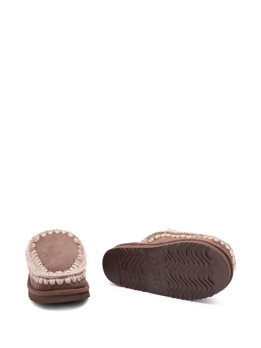 Mou crochet-detail sheepskin slippers Brown
