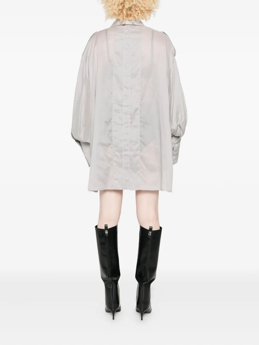 The Latest Cuffed-sleeve Classic-collar Shirt Dress In Gray