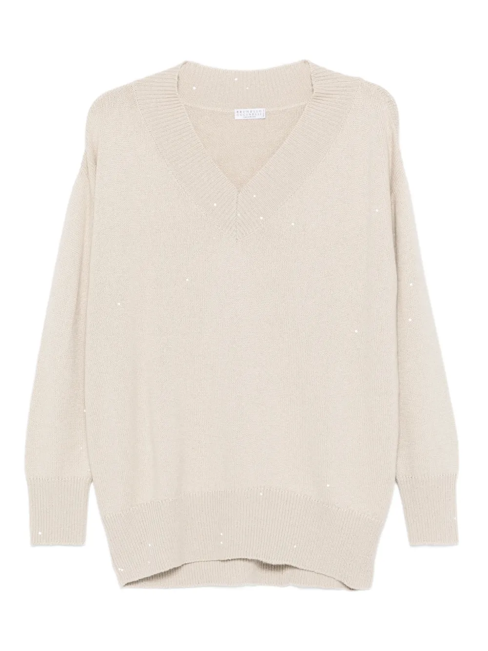 Brunello Cucinelli embellished V-neck sweater | Neutrals | Image 1