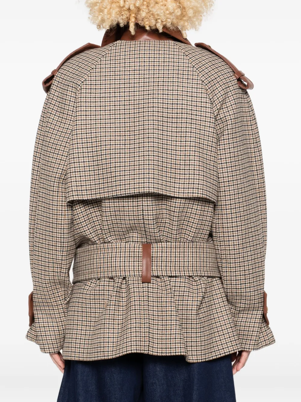 Zimmermann Checked Belted Leather-trimmed Jacket In Neutral