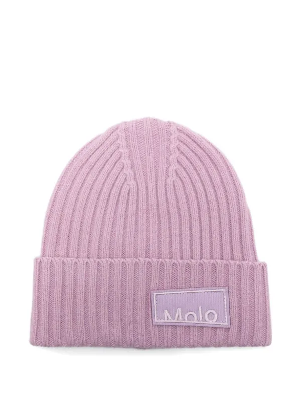 Molo Ribbed logo-patch Beanie Pink FARFETCH IN
