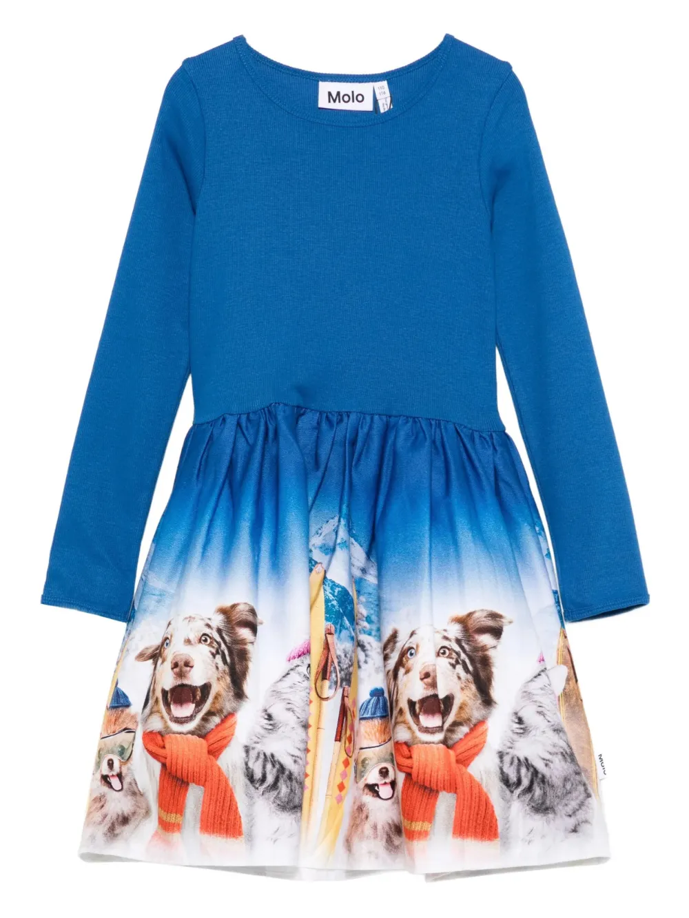 Molo long-sleeve dog-print dress | Blue | Image 1