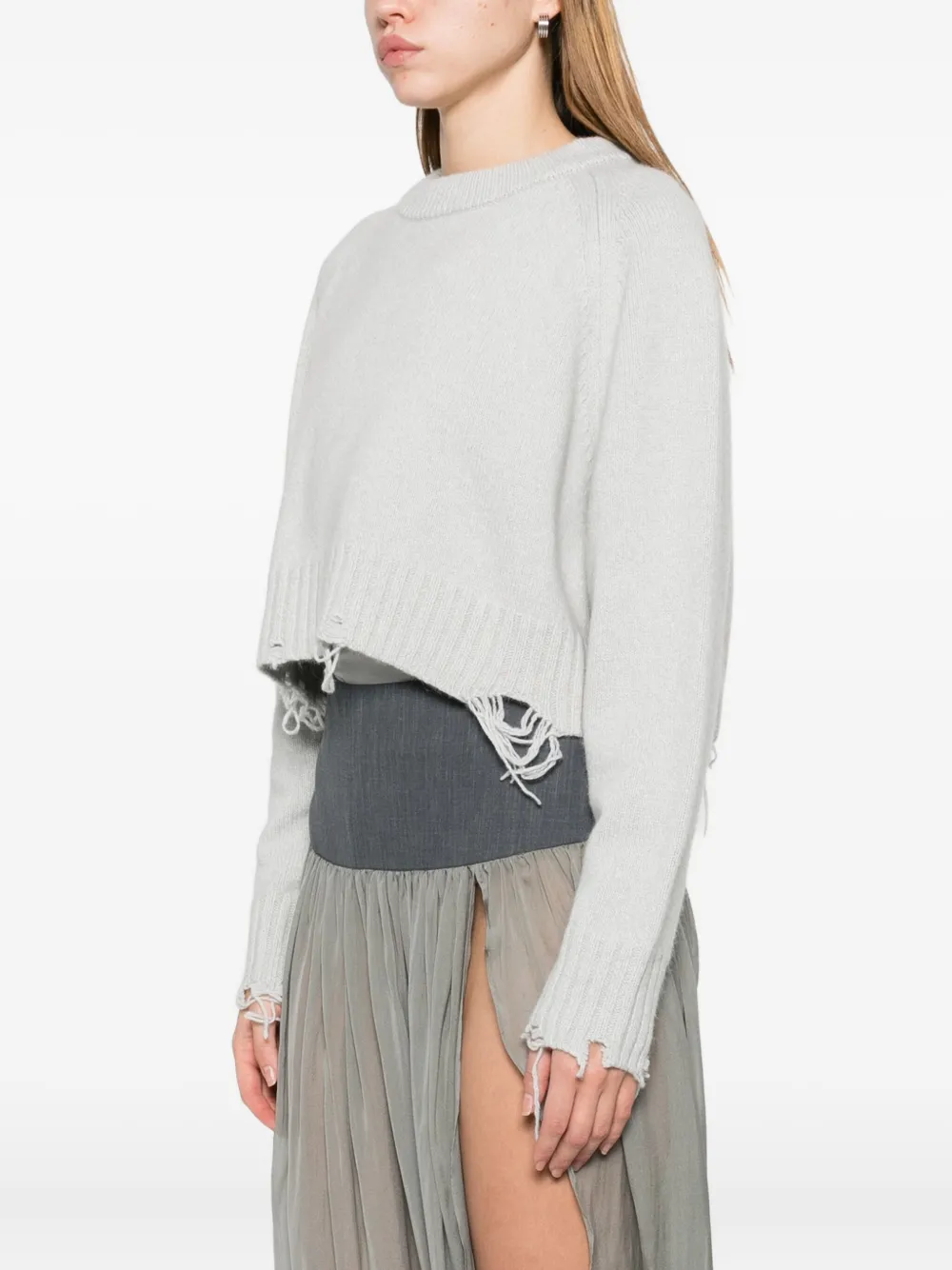 Low Classic Sweater met gerafeld effect Grijs