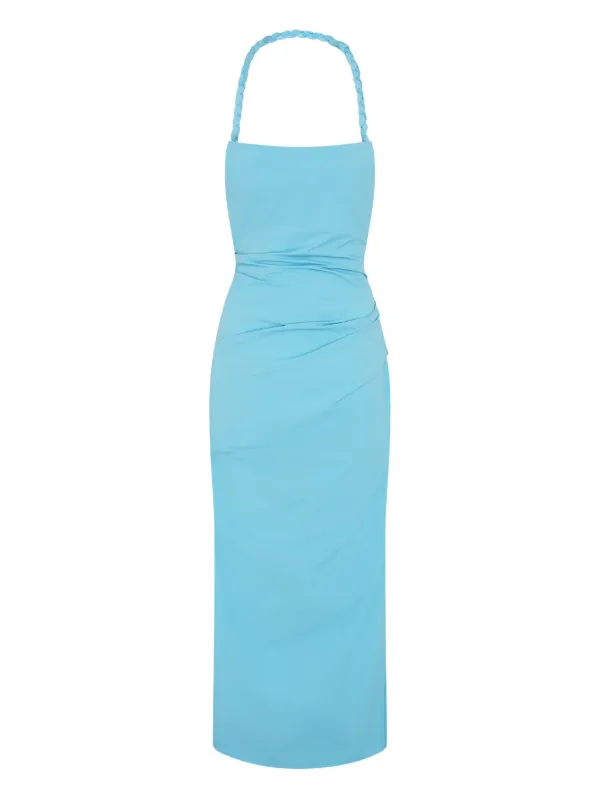 princess polly baby blue dress Remember This Halterneck Gathered Pleat Side Knee Length Dress Blue main image 0