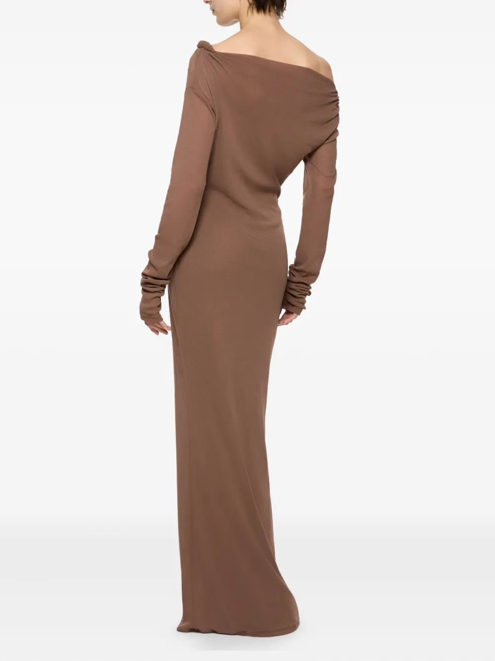 Paris Georgia Croissant Long-sleeve Twisted Maxi Dress In Brown