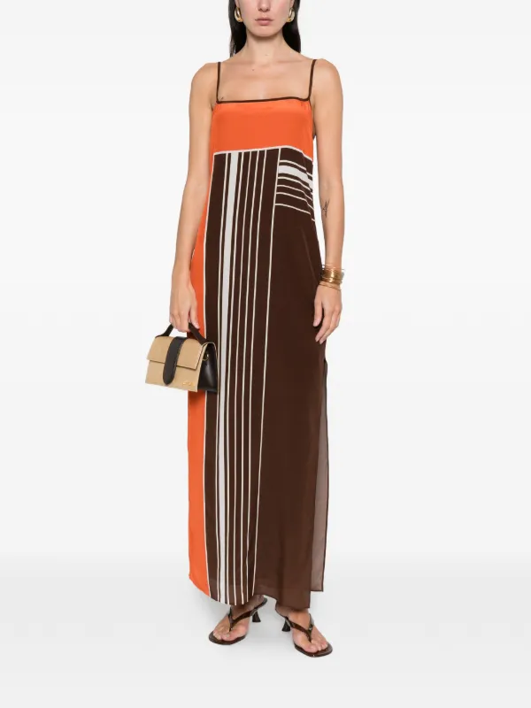 brown striped maxi dress Shop Brown Rib Stripe Maxi Dress - for Women | OUTZIDR main image 0