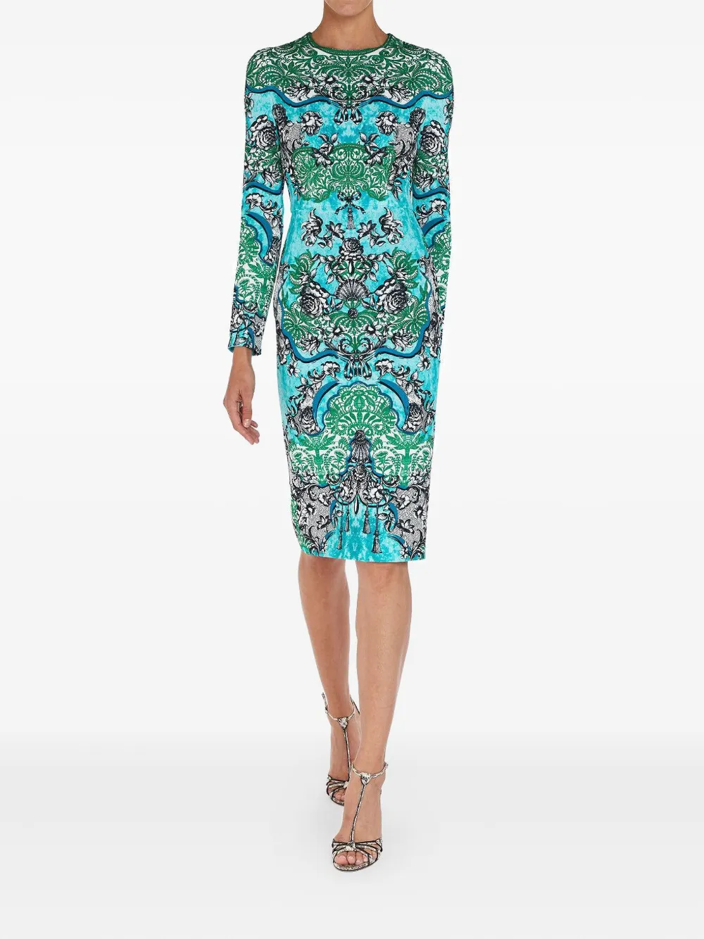Mary Katrantzou Naomi midi-jurk met lange mouwen - Blauw