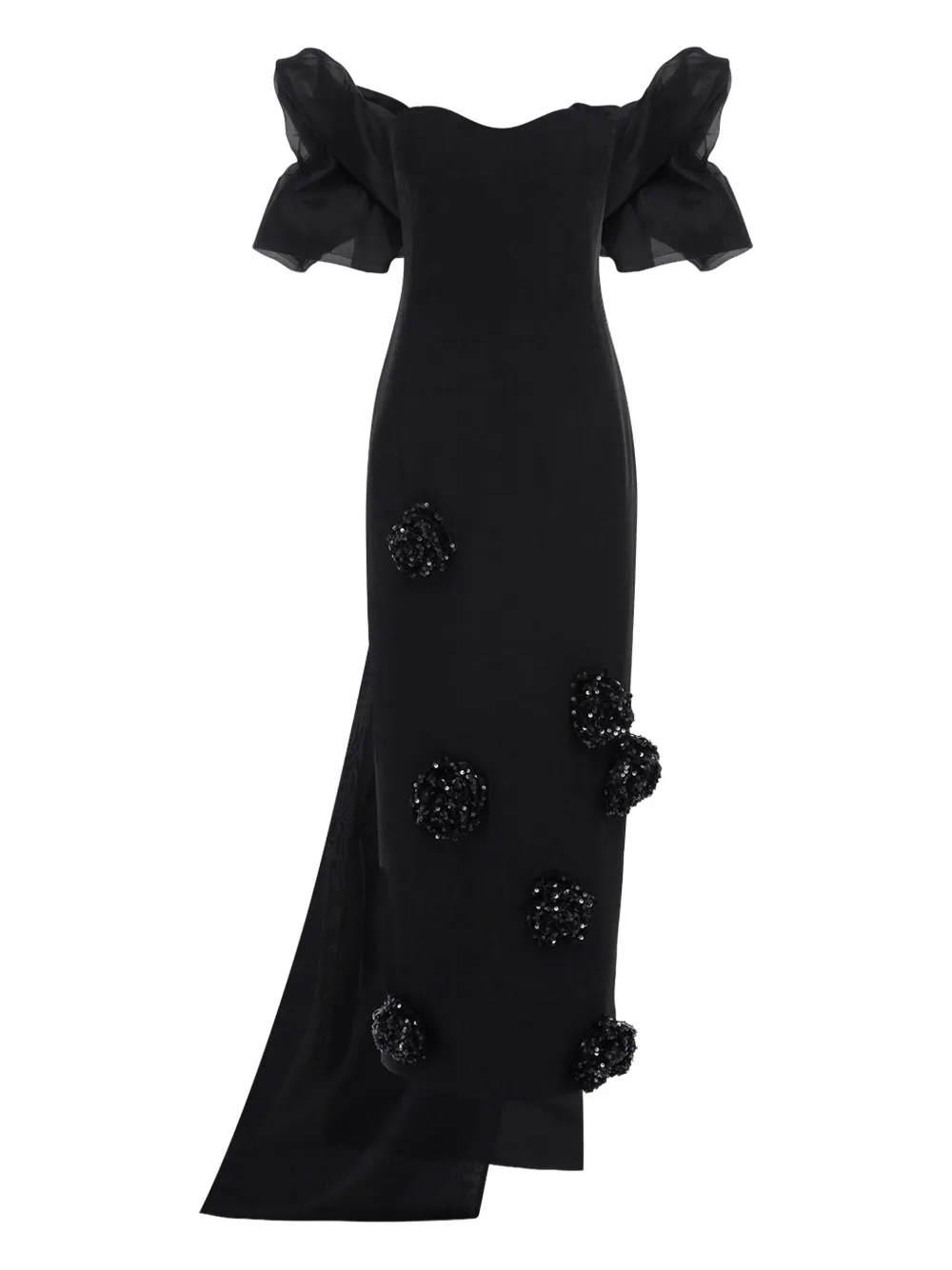 Leo Lin Zayna Puff-sleeve Gown In Black