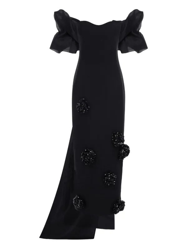 Leo Lin Zayna Puff-sleeve Gown - Black