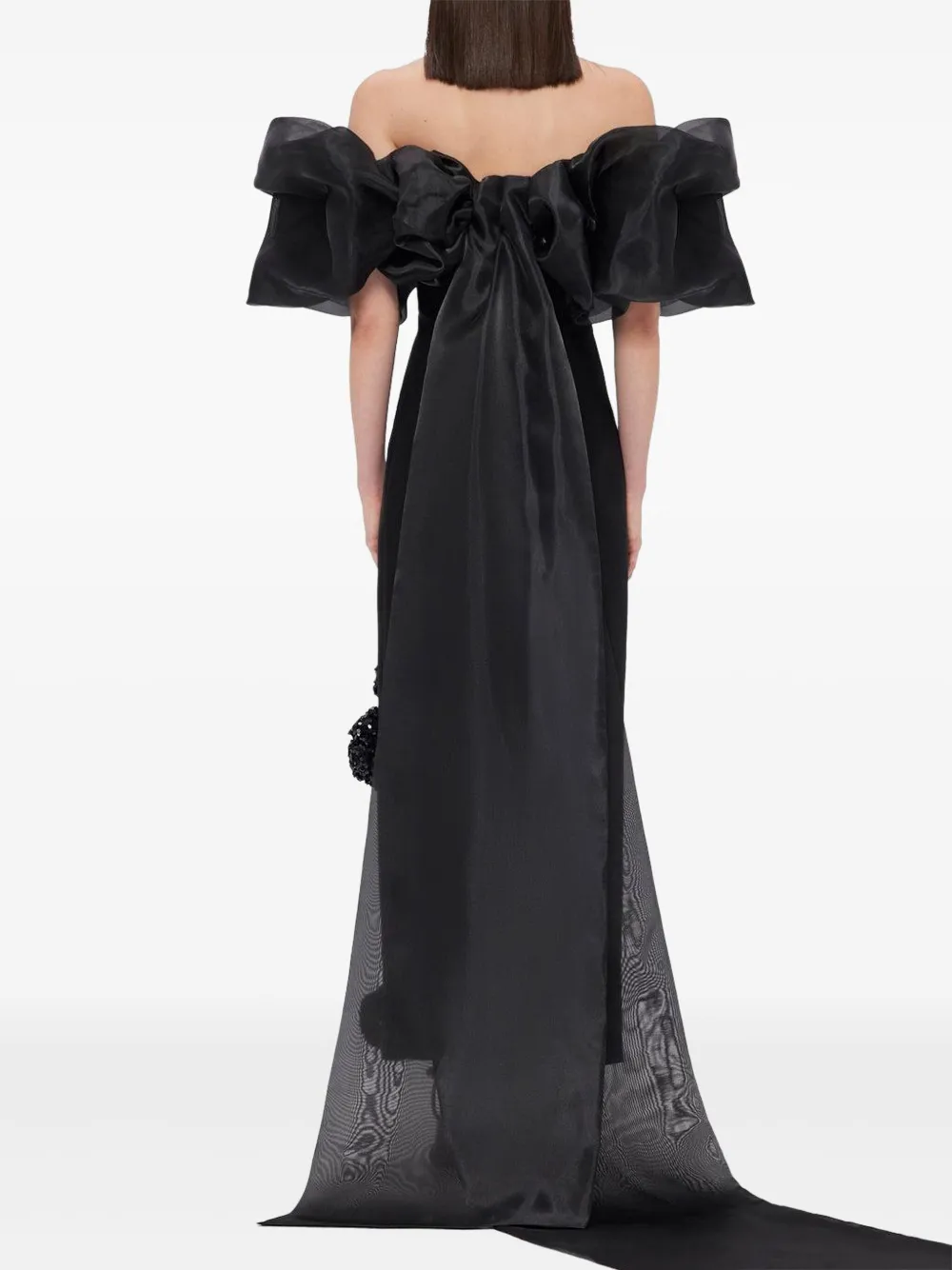 Leo Lin Zayna Puff-sleeve Gown In Black
