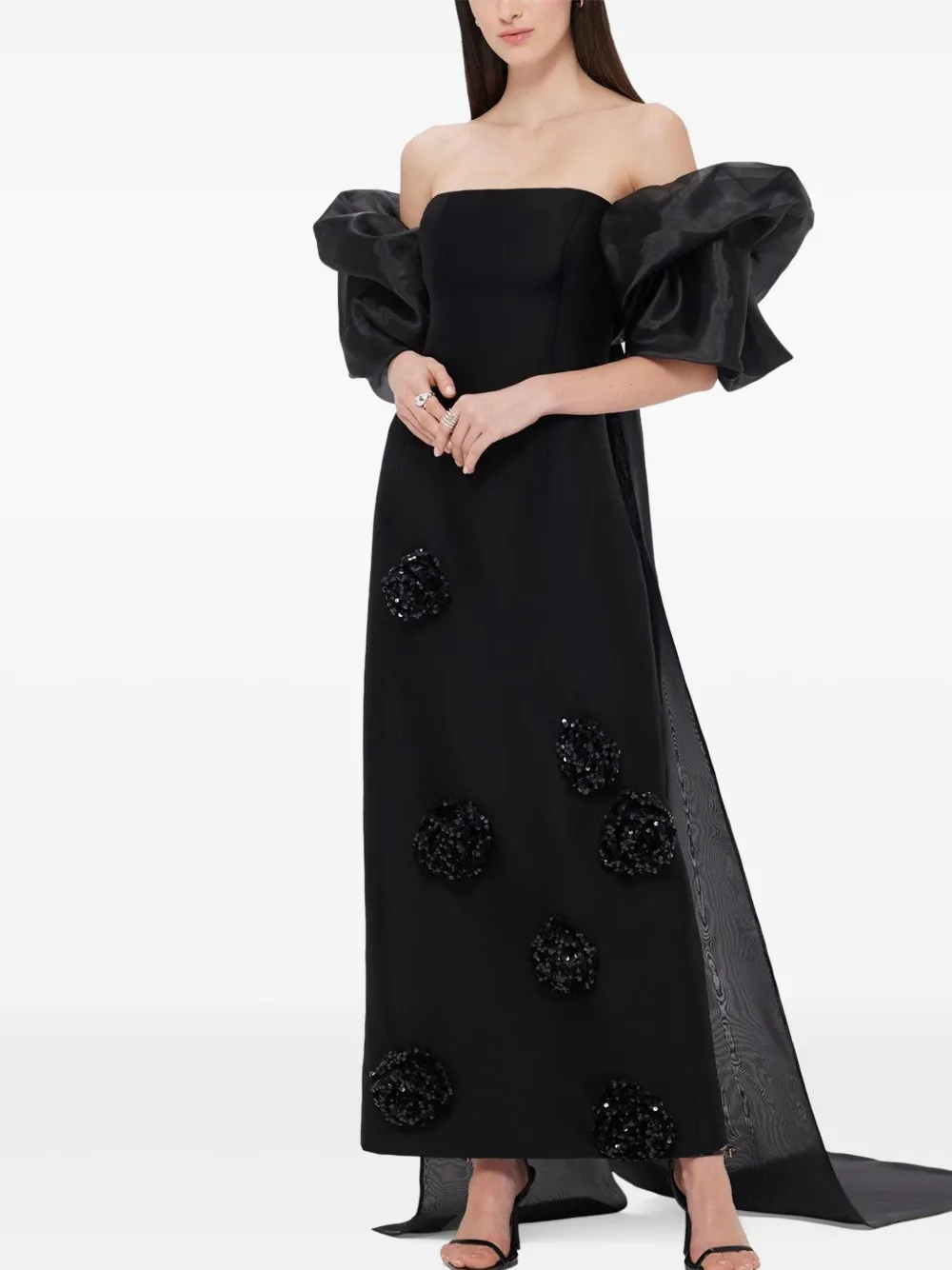 Leo Lin Zayna Puff-sleeve Gown In Black