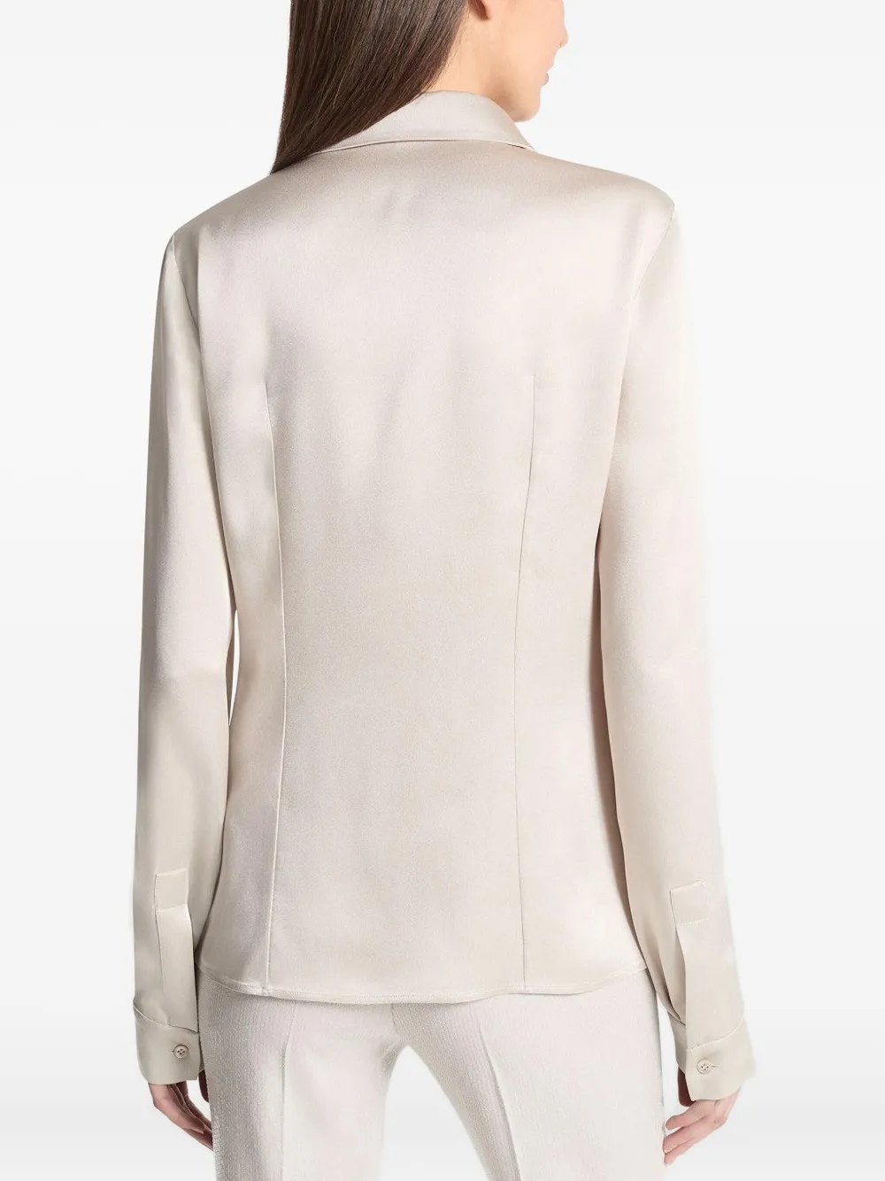 Michael Kors Satin Long-sleeve Shirt In Neutral
