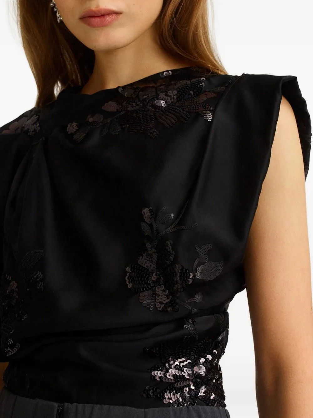  Scanlan Theodore Sequin-embellished Draped Satin Blouse - Black 