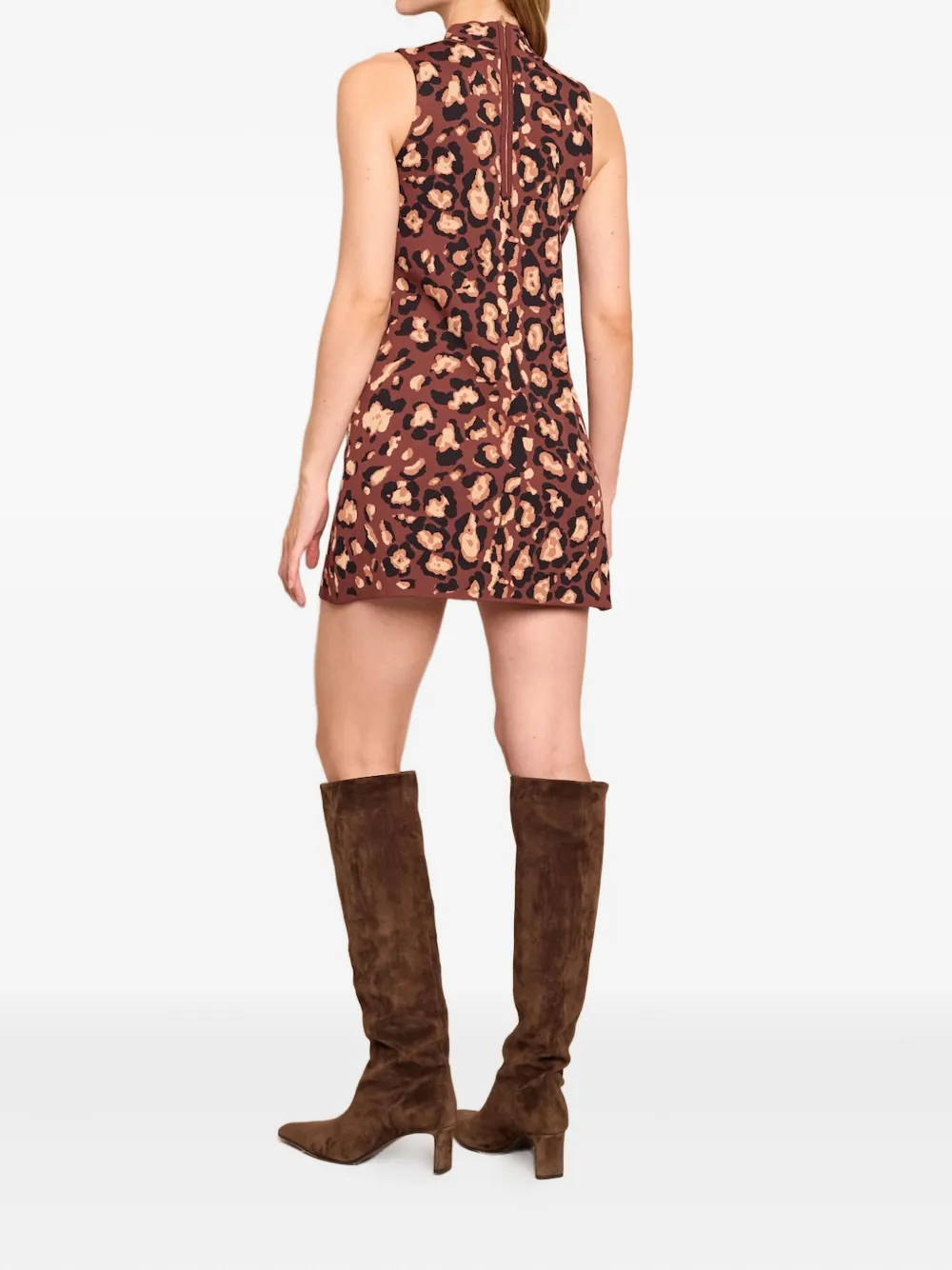 Cara Myrtle jurk met luipaardprint en hoge hals Bruin