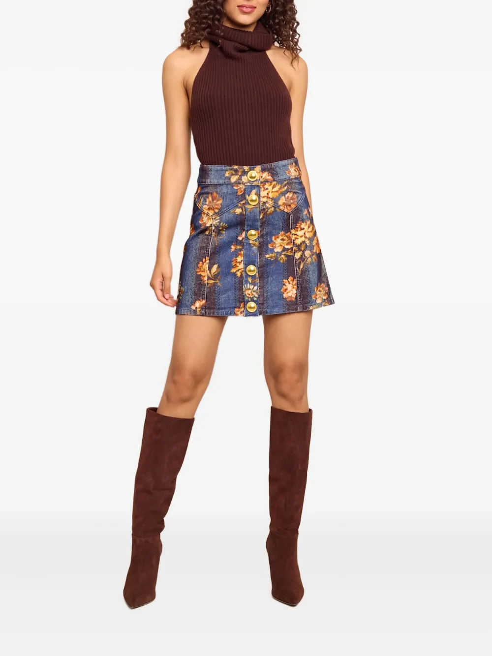 Cara Cara Samson Ribbed Turtleneck Top In Brown
