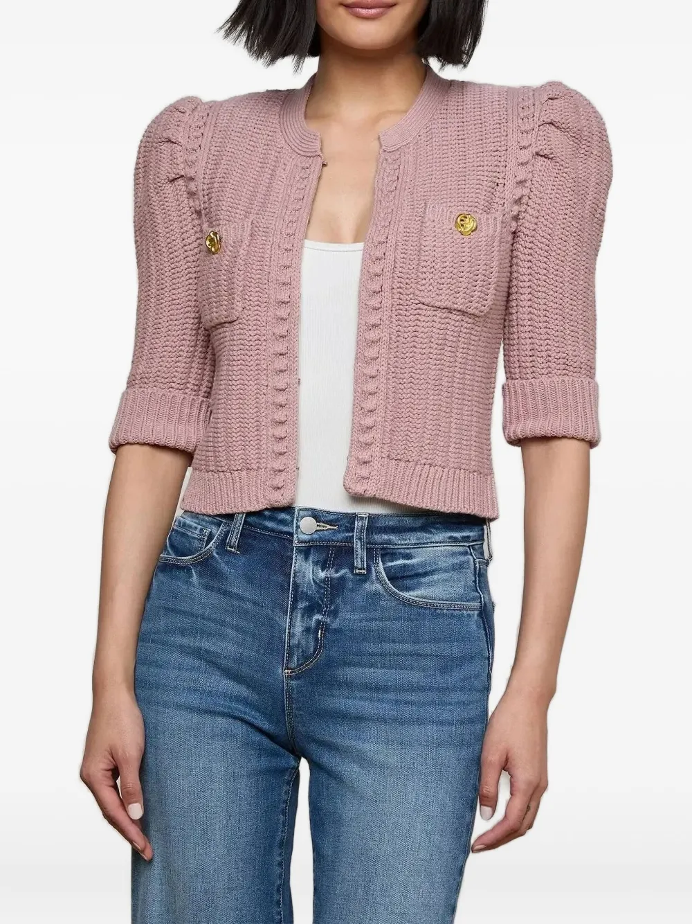 L'agence Puff-sleeve Button-detail Cardigan In Pink