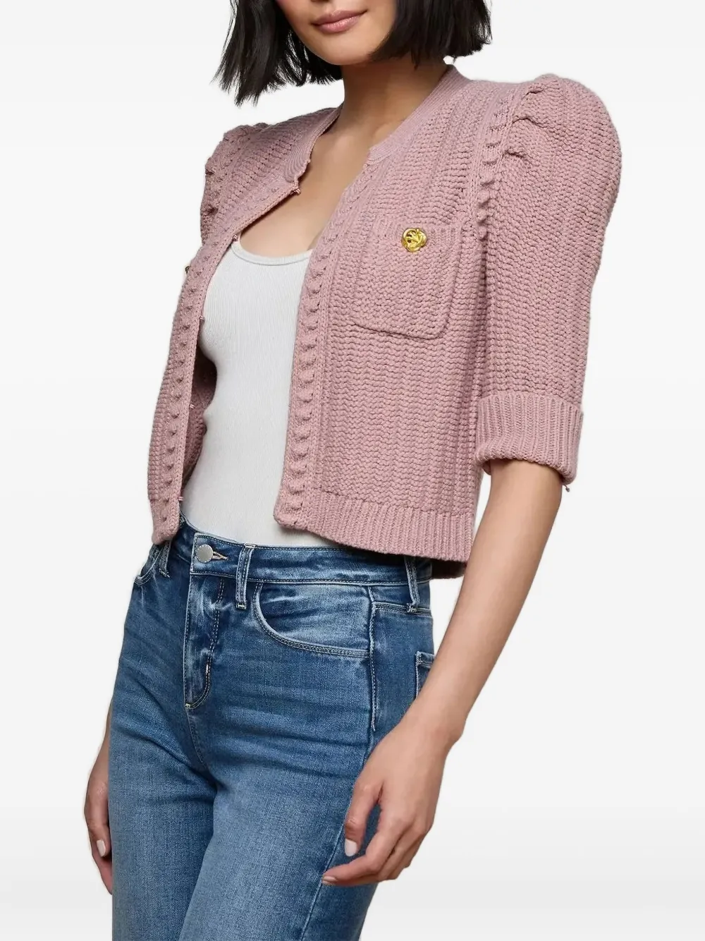 L'agence Puff-sleeve Button-detail Cardigan In Pink