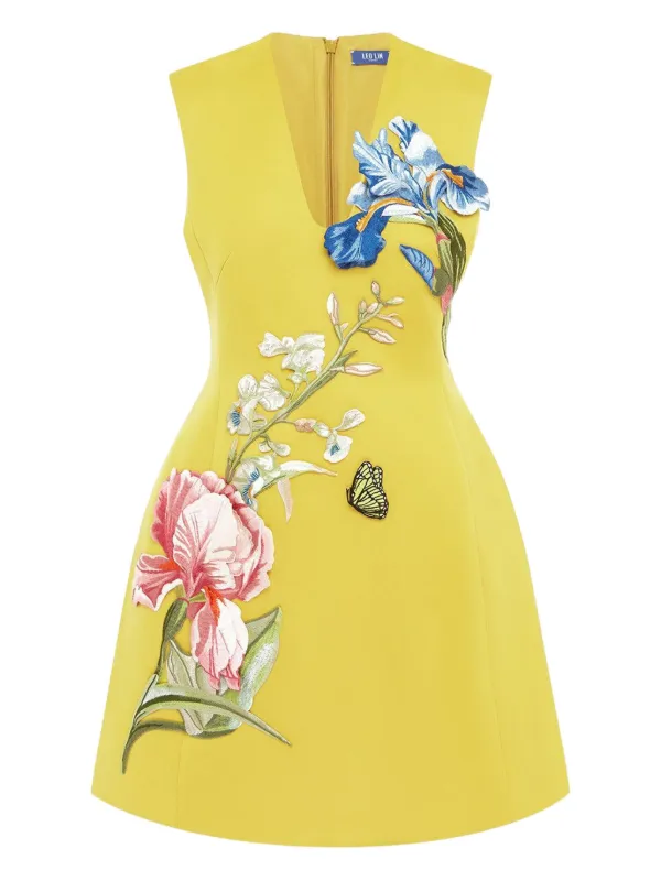 Leo Lin floral-butterfly Mini Dress | Yellow | FARFETCH LB