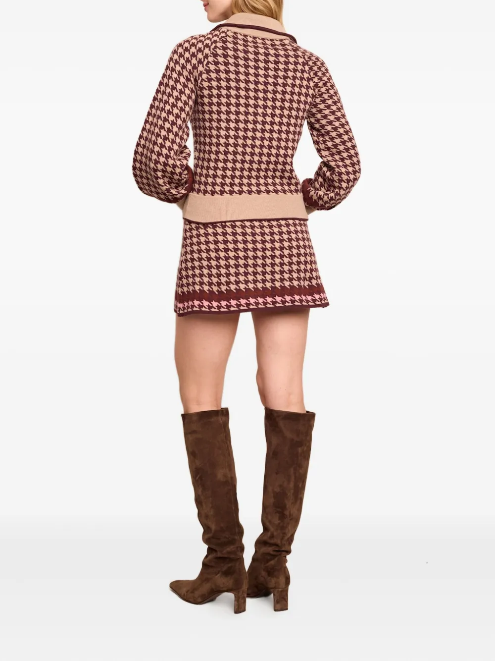 Cara Cara Lyss Houndstooth Zip-up Cardigan In Brown