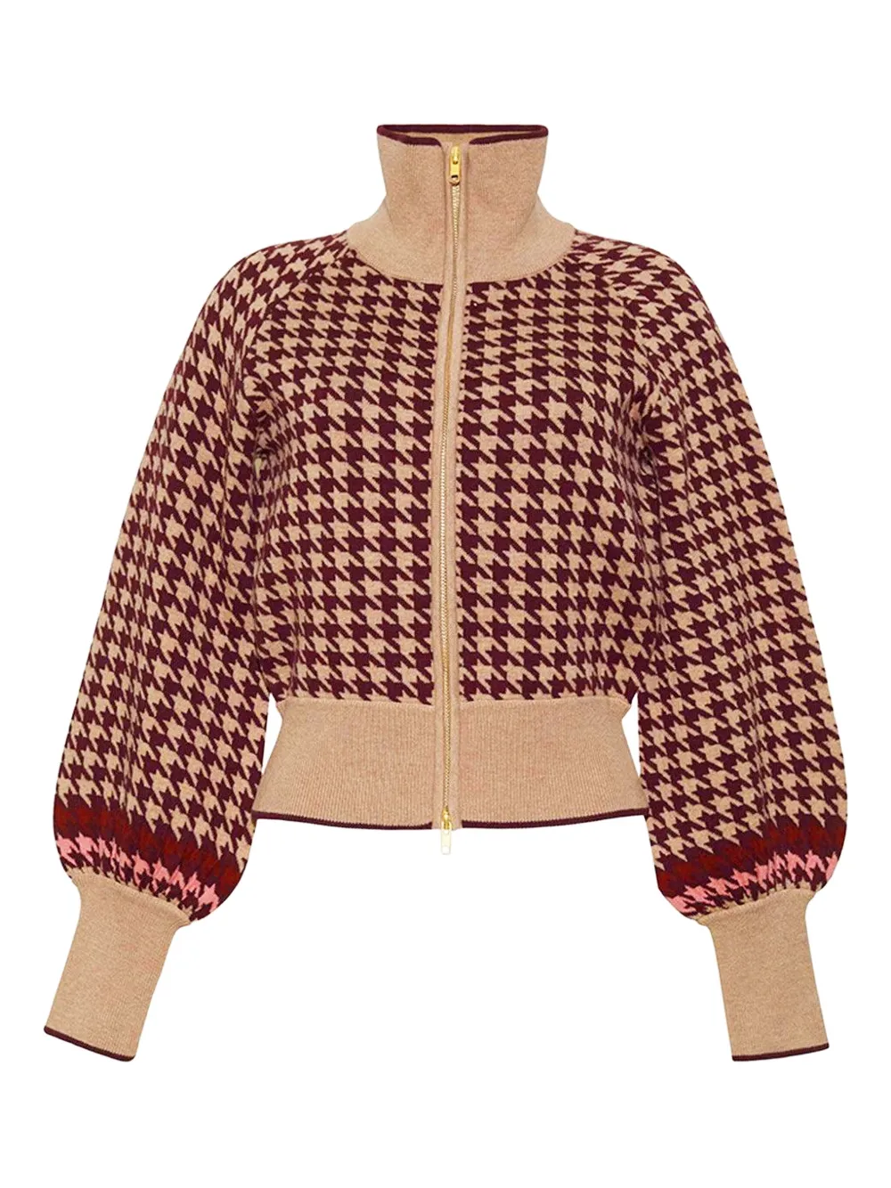Cara Cara Lyss Houndstooth Zip-up Cardigan In Brown