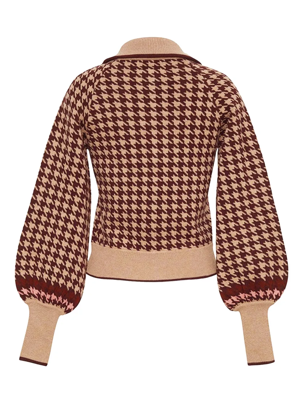 Cara Cara Lyss Houndstooth Zip-up Cardigan In Brown
