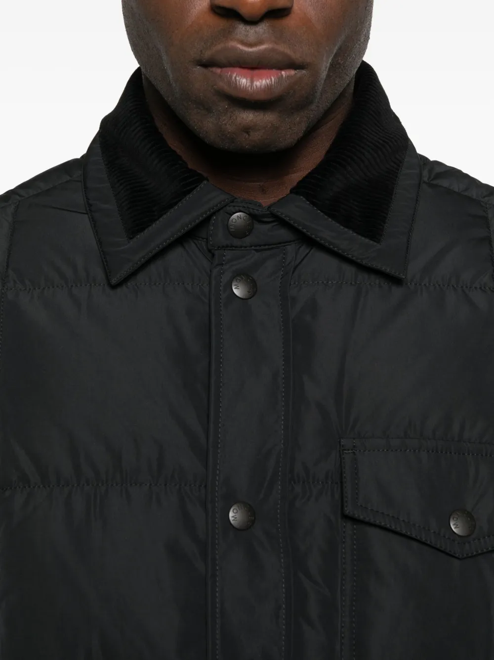 Moncler Quilted Corduroy-collar Jacket In Black