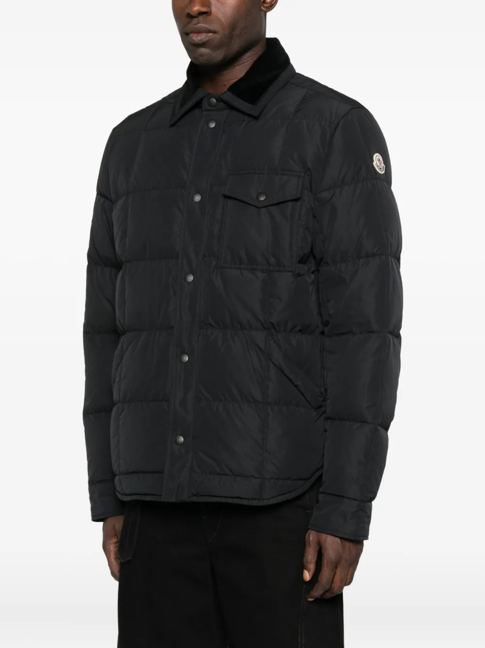 Moncler Quilted Corduroy-collar Jacket In Black