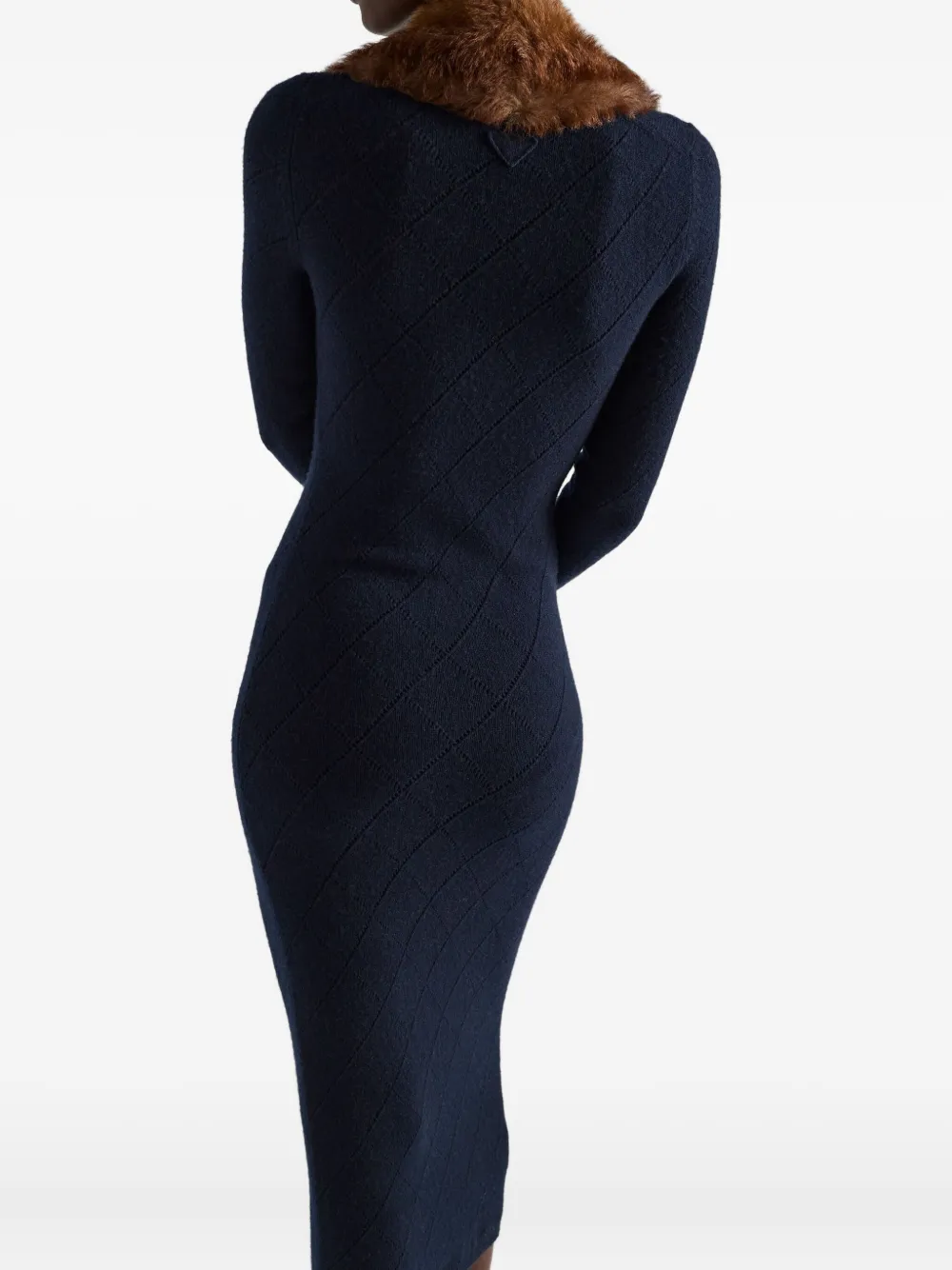 Prada Cashmere Pointelle Knit Long-sleeve Midi Sweater Dress In Blue