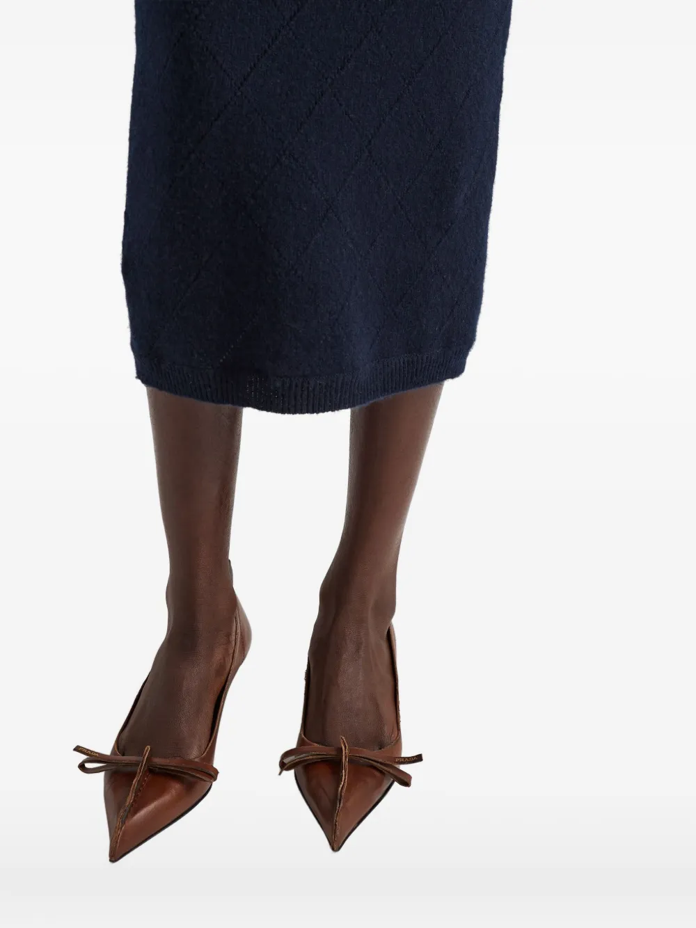 Prada Cashmere Pointelle Knit Long-sleeve Midi Sweater Dress In Blue