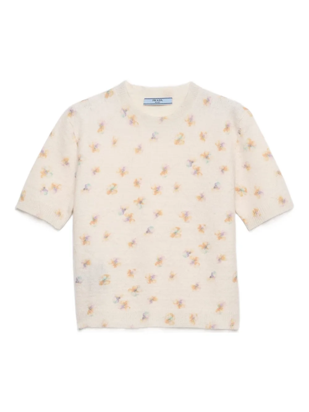 Prada Floral-pattern Wool T-shirt In Neutral
