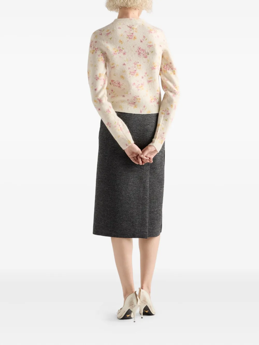 Prada Floral Crewneck Cardigan In Multi