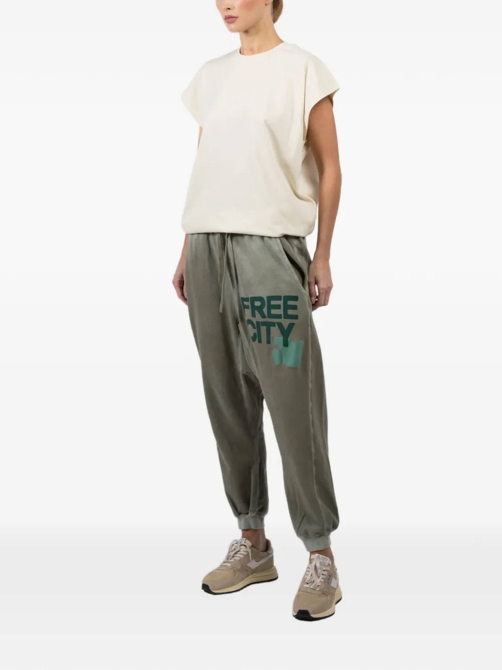  Freecity Drawstring Graphic Trousers - Green 