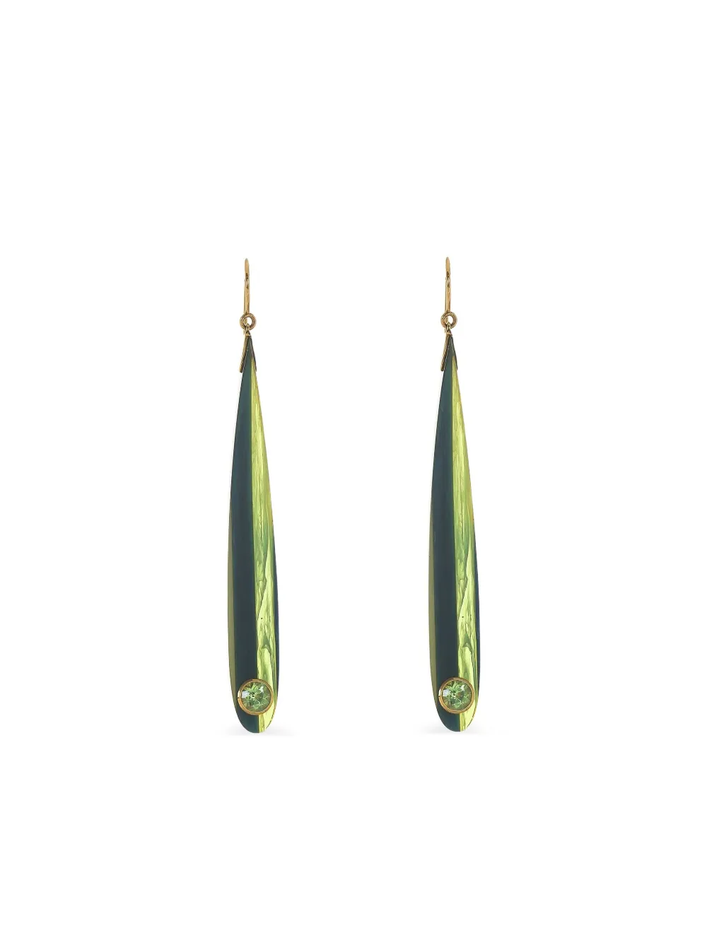 Mark Davis 18k Yellow Gold Bakelite Peridot Earrings In Green