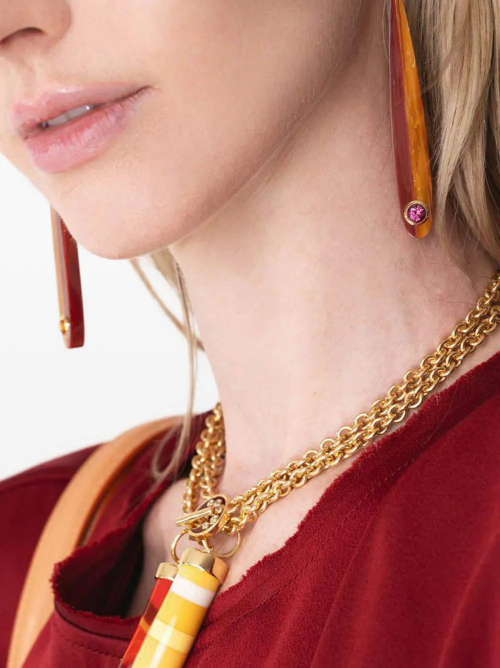 Mark Davis 18k Yellow Gold Bakelite Earrings In Brown