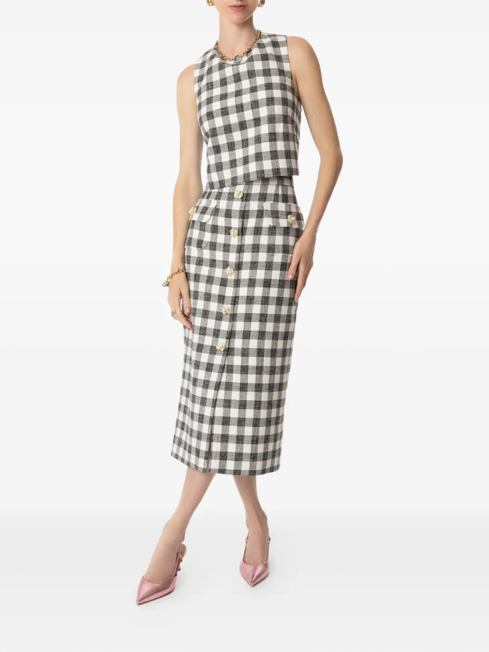  Cara Cara Check-pattern Sleeveless Top - Black 