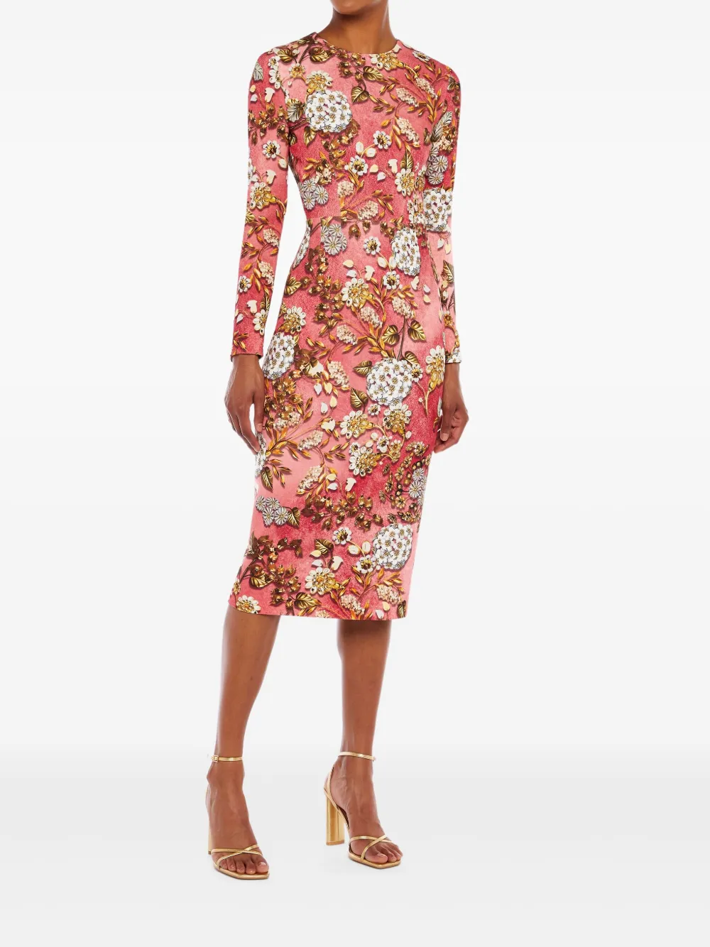 Mary Katrantzou Naomi Floral-print Long-sleeve Midi Dress In Pink