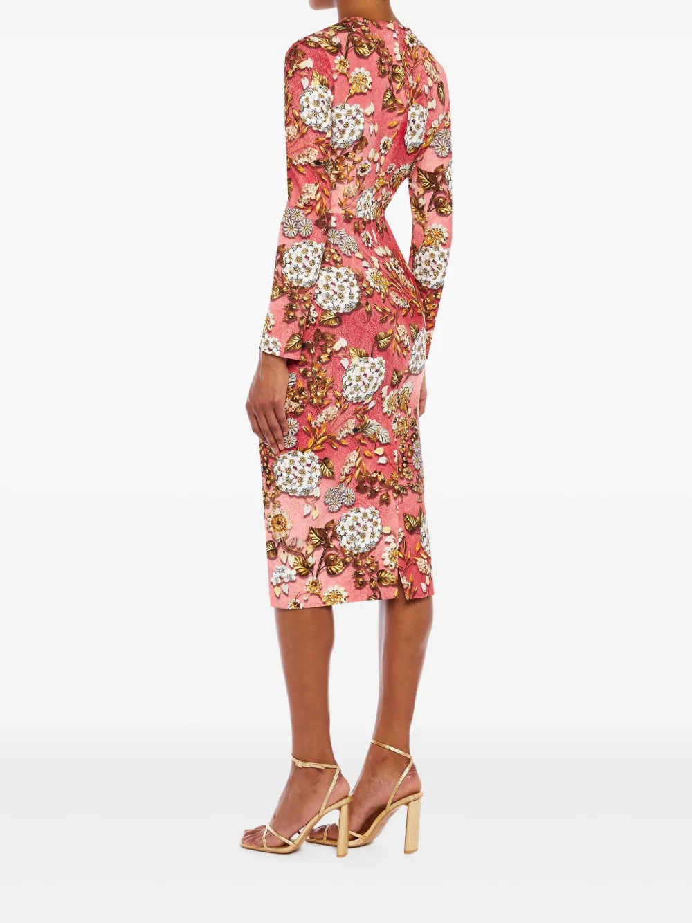 Mary Katrantzou Naomi Floral-print Long-sleeve Midi Dress In Pink
