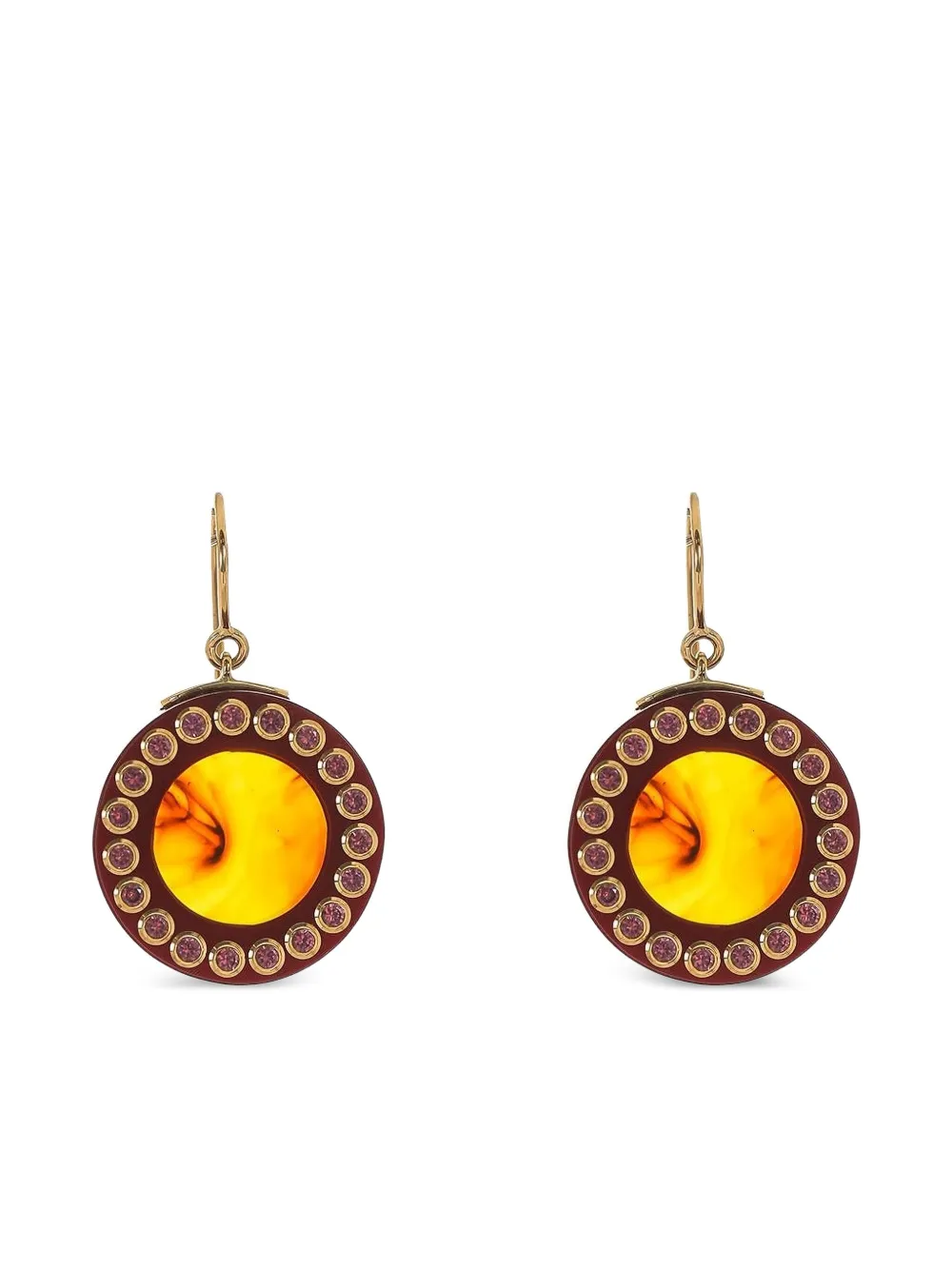 Mark Davis 18k Yellow Gold Garnet Bakelite Earrings In Brown