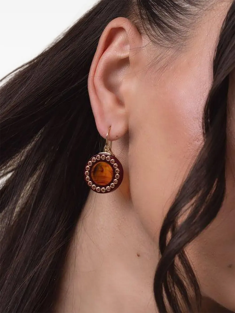 Mark Davis 18k Yellow Gold Garnet Bakelite Earrings In Brown