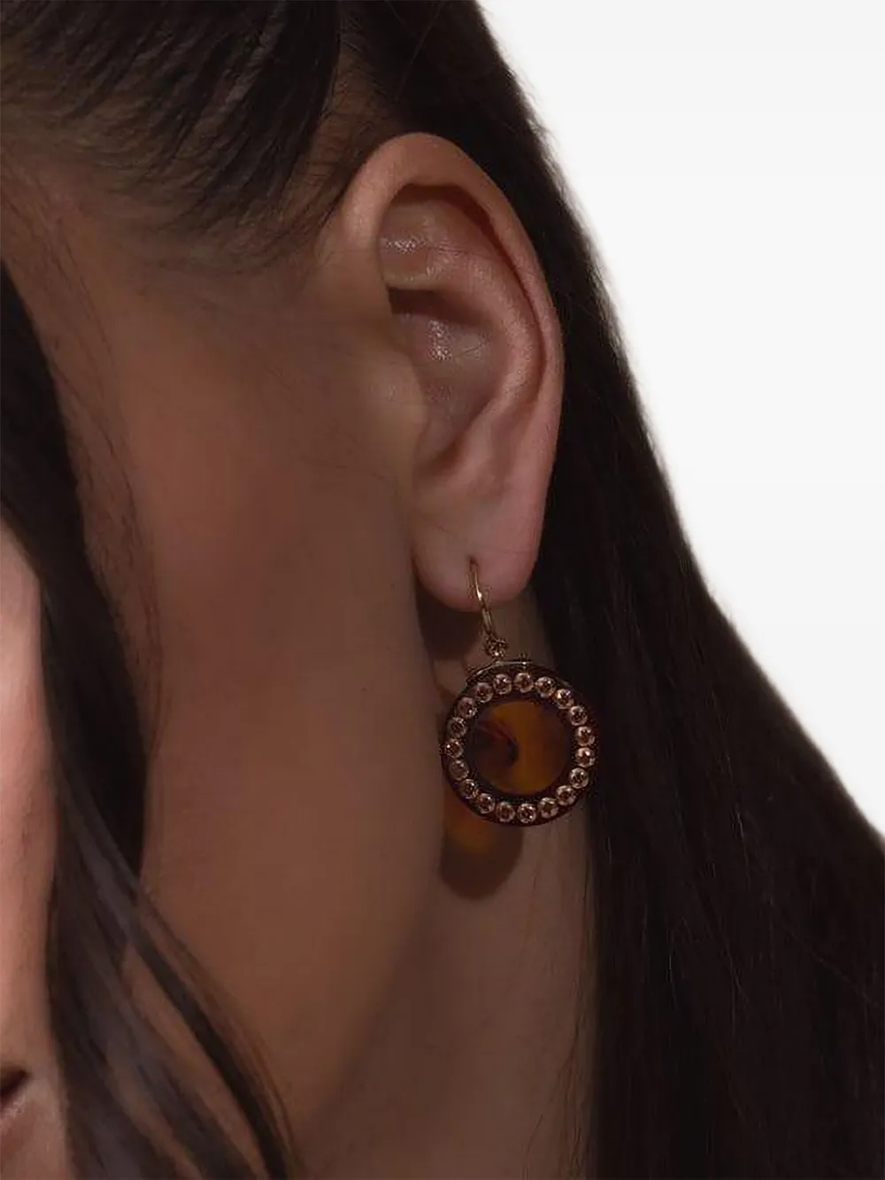 Mark Davis 18k Yellow Gold Garnet Bakelite Earrings In Brown