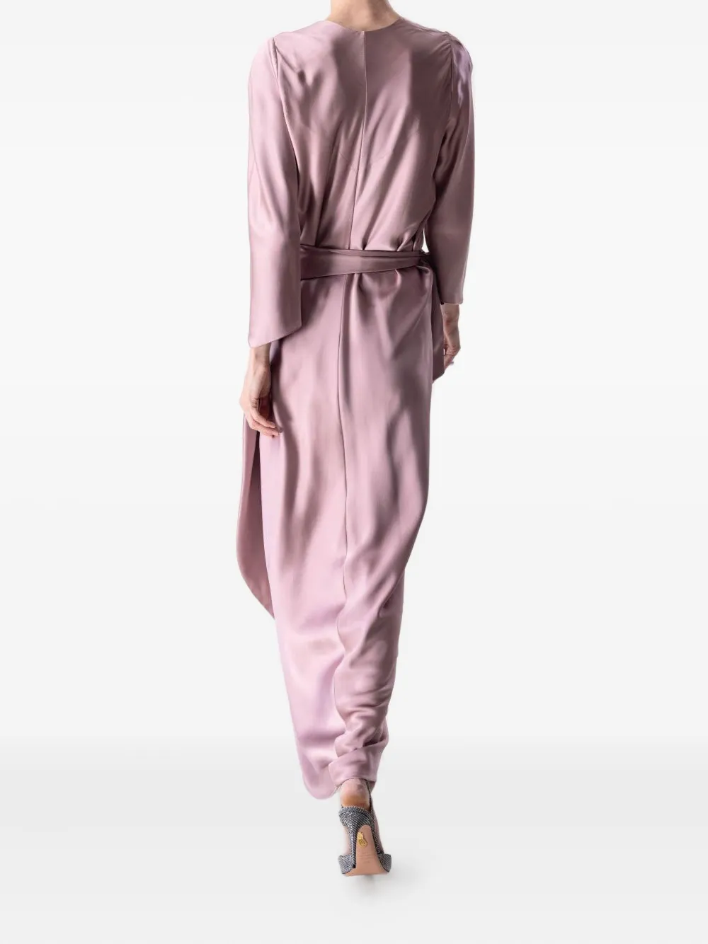 Peter Cohen Wrap-tie Three-quarter Sleeve Midi Dress In Pink