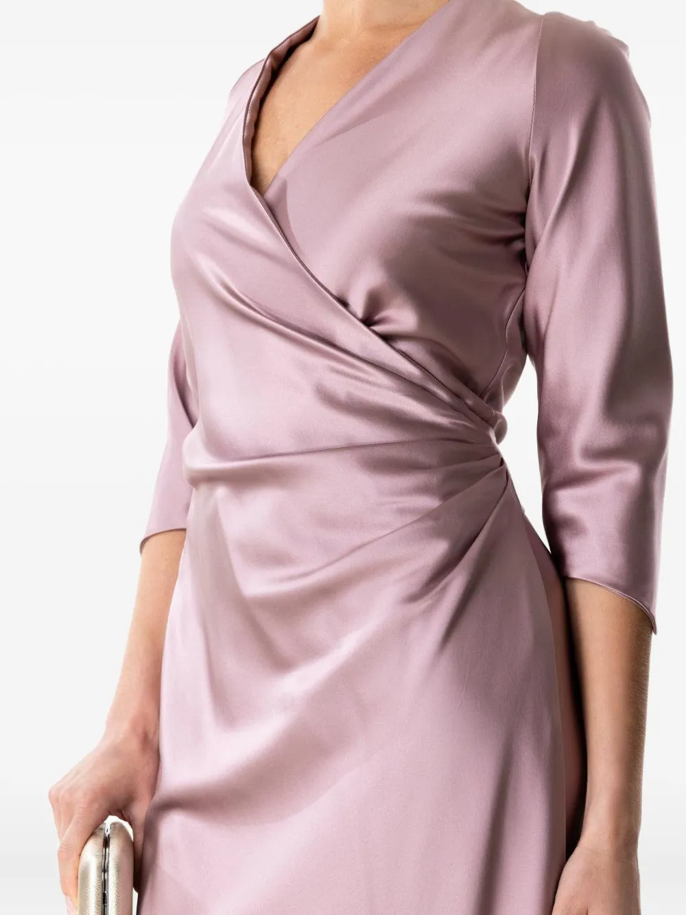 Peter Cohen Wrap-tie Three-quarter Sleeve Midi Dress In Pink